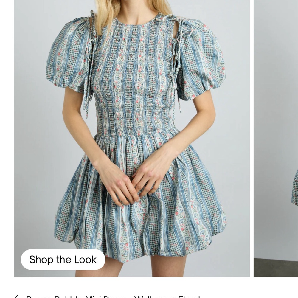 Blue Smocked Puff Sleeve Mini Dress | Damson Madder